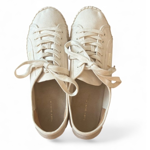 Tory Burch Cream Canvas Espadrille Sneakers Size US 10 - Picture 5 of 6